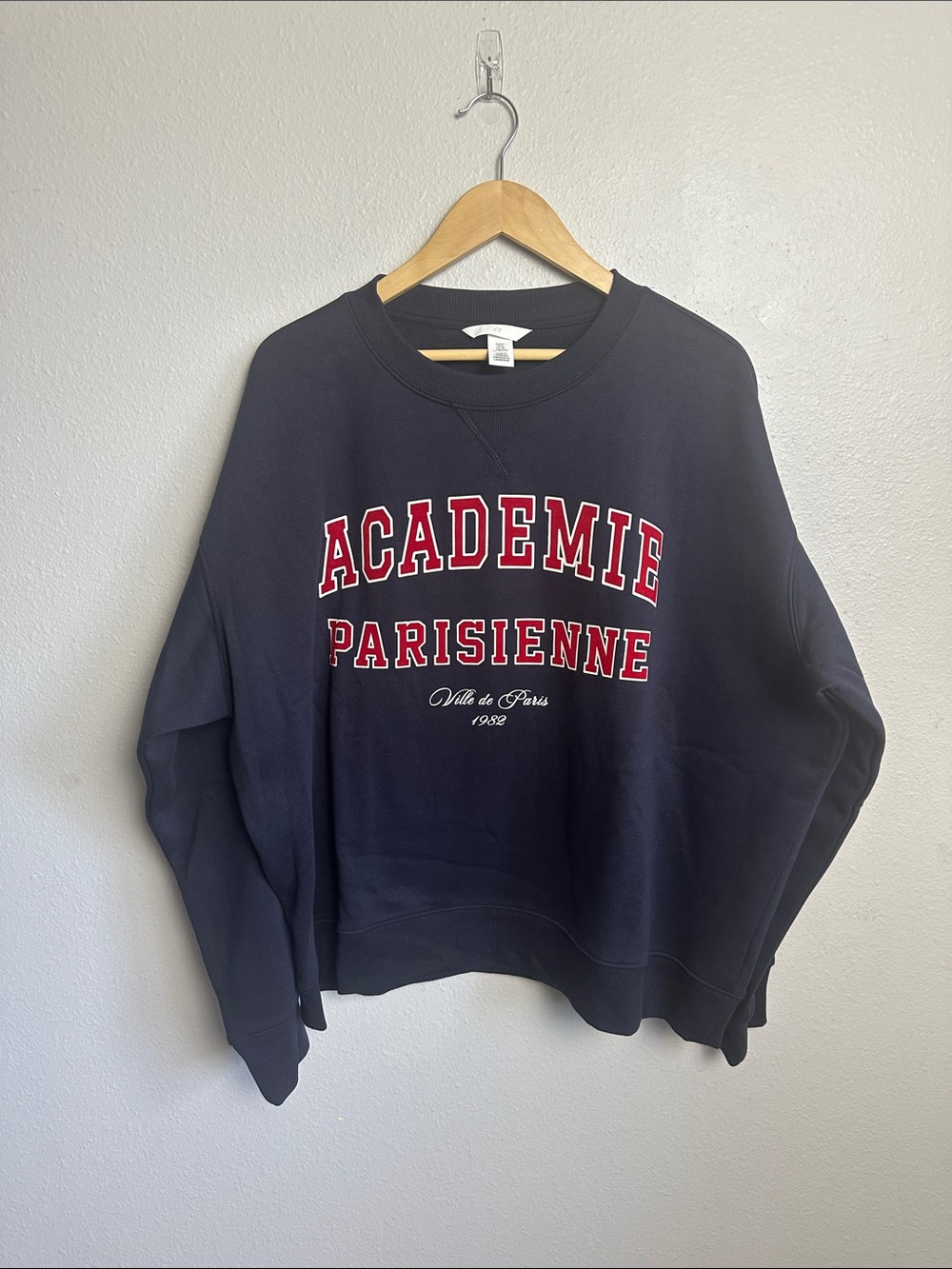 H&M Navy Crewneck Sweatshirt with Red & White Lettering